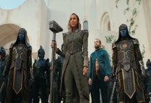 6-Center, L-R-- Zawe Ashton as Dar-Benn and Daniel Ings as Ty-Rone in Marvel Studios' THE MARVELS. Photo courtesy of Marvel Studios. 2023 MARVEL.